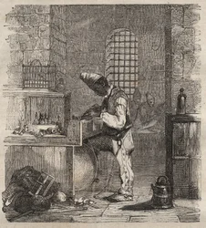 En arbetsstyrka vid Brest Bagne på 1800-talet. Gravyr i "Fångarnas historia från deras skapelse till idag" (1877) av Pierre Zaccone (1817-1895) (Colonia Penale - Straffkoloni). Privat samling.