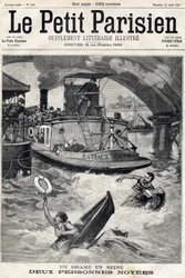 Olycka i Seine: två personer i en drunknad båt. I "" Le Petit Parisien"" den 25/04/1897.