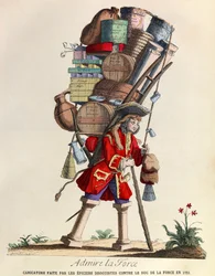 Beundra La Force-karikatyren gjord av drogisterna i Paris mot hertigen av La Force 1721 (regne av kung Ludvig XV) - privat samling