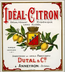 Annons för fransk citrondryck kallad ideal-citron (kromolitografi)