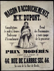 Annonsering för ett födelsehem (moderskap) i Paris 1850. Madame Dupont, låga priser på 46 rue de l