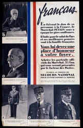 Reklamaffisch för försäljning av porträtt av marskalk Philippe Pétain under andra världskriget och till Pétains lov (såld till förmån för den nationella nödhjälpen för att bekämpa fattigdom)