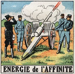 Affinitetsenergi: skyttar som avfyrar sprängämnen. Anonym illustration från 1925. Privat samling.