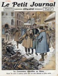 Efter kriget: Uppror i Övre Schlesien mellan de tyska och polska samfunden. Den interallierade kommissionen (interallierade, interallierade) ingriper i Schlesien och backar tillbaka vapen från tyska fabriker. Illustration hämtad från "" Le petit journal"" 
