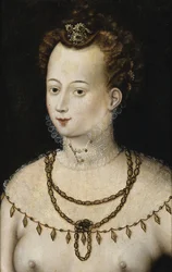 ""Allegory of beauty, portrait of a young woman"" (Porträtt av en ung dam An Allegory of Beauty) Anonym målning ca 1580 Dim 47,5x30 cm Privat samling