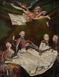 Allegori om uppdelningen av Polen mellan Katarina II av Ryssland (1729-1796), Stanislas II Augustus (Stanislaw August Poniatowski