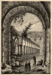 Före detta kloster av Cordeliers-klostret eller Saint-Francois de Quimper (Finistere) - - gravyr i "" PATRIE" - PECTURESSE BESKRIVNING AV FRANKRIKE I 6 BÅNGAR AV LUCIEN HUARD - slutet av 1800-talet
