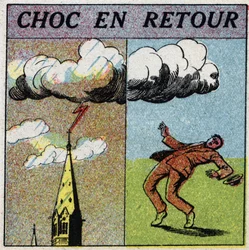Atmosfärisk elektricitet: stöt i gengäld. En man får elektricitet eftersom han befinner sig i en blixtzons påverkan. Anonym illustration från 1925. Privat samling.