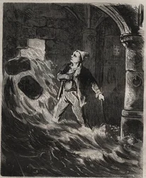 Flyktförsök från Toulon Bagne på 1800-talet. Gravyr i "Fångarnas historia från deras skapelse till idag" (1877) av Pierre Zaccone (1817-1895) (Colonia Penale - Straffkoloni). Privat samling.