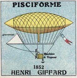 Ballonger: fiskformade kuvert av Henri Giffard (1825-1882) 1852. Anonym illustration från 1925. Privat samling.
