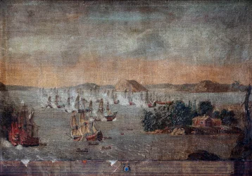 Slaget vid Hogland - Under det stora norra kriget, sjöslaget den 22 juli 1713 mellan Sverige och Ryssland - Slaget vid Hogland den 22 juli 1713 - Målning av okänd konstnär