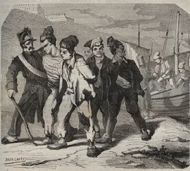 Belle-Ile-en-Mer (vacker ö vid havet) på 1800-talet. Gravyr i "Historia om fängelserna från deras tillkomst till våra dagar" (1877) av Pierre Zaccone (1817-1895) (Colonia Penale - Straffkoloni)