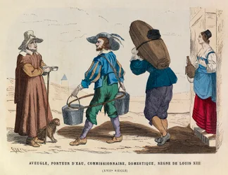 Blind man, vattenbärare, kommissionär och hemtjänst, kung Ludvig XIII av Frankrike 1600-talet - privat samling