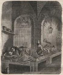 Brests fängelse på natten. Gravyr i "Fångarnas historia från deras skapelse till våra dagar" "(1877) av Pierre Zaccone (1817-1895) (Colonia Penale - Straffkoloni). Privat samling.