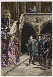 Karl VIII och Anne av Bretagne - Möte mellan kung Karl VIII (1470-98) och drottning Anne av Bretagne - gravyr från "" Frankrikes historia berättad för mina barnbarn"" - av Francois Guizot - 1872-1876