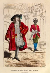 Kostym för en chevalier av Saint Louis som följer med sin betjänt 1706 (kung Ludvig XIV:s regent) - Riddaren av Saint Louis-ordenen och en betjänt.