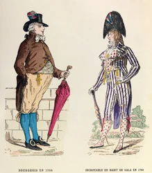Kostym av en borgerlig och en otrolig i galaklänning 1788 - privat samling