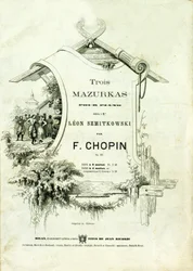 Omslag till "Three mazurkas for piano, Opus 50"" tillägnad Leon Szmitkowski komponerad av Frederic Chopin (1810-1849).