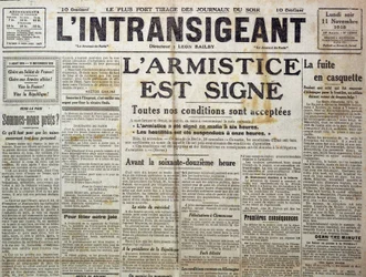 Detalj av 25989: En av "" The Intransigent""" av 11/11/1918 som tillkännager "" vapenstilleståndet är ett tecken""