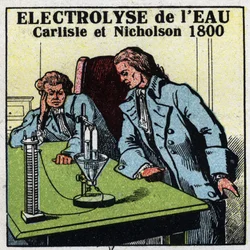 Elektrokemi: elektrolys av vatten av Anthony Carlisle (1768-1842) och William Nicholson (1753-1815) i London den 2 maj