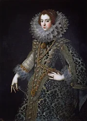 Elisabeth de France, även kallad Elisabeth de Bourbon - Porträtt av Elisabeth av Frankrike (1602-1644), Spaniens drottninggemål av Anonym, ca. 1620 - Olja på duk