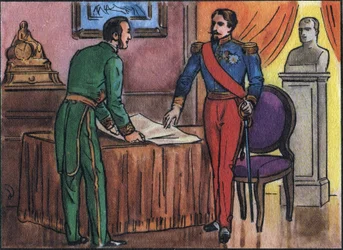 Kejsar Napoleon III (1808-1873) med baron Georges Haussmann (1809-1891) Anonym illustration i samlingen av Frankrikes suveräner och statsöverhuvuden”. 1900-talet. Privat samling.