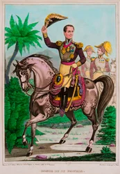 Ridsporträtt av Antonio Lopez de Santa Anna (1794-1876) Mexikos president, Privee Collection