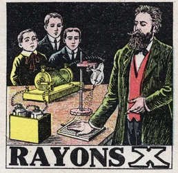 Eter (material): Röntgenstrålar upptäckt av den tyske fysikern Wilhelm Conrad Roentgen eller Roentgen (1845-1923). Anonym illustration från 1925. Privat samling.