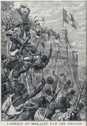 Etiopien: Anfallet av Makalle av Choans av Menelik II mot den italienska armén. Etiopien. Gravyr i "" Le Petite Parisien""
