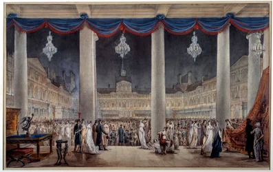Utställning av industriprodukter på torget i Louvren 1801 Gouache och anonym akvarell. 1801. Paris, Musee Carnavalet