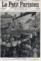 Den fransk-ryska alliansens högtid (fransk-ryska): utsikt över Operatorget under passagen av Felix Faures presidentkortege (1841-1899). I "" Le Petit Parisien"" den 12/09/1897. Privat samling