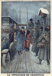 Första världskriget 1914-1918 (kriget 14-18). Denon av sin chaufför som ville hämnas hans misshandel, tas den österrikiske generalen Skarbonovich till fånga i ett ryskt läger. I "" Le Petite Journal"", den 20/02/1916. Privat samling