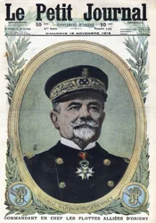 Första världskriget 1914-1918 (kriget 14-18). Porträtt av amiral Dartige du Fournet, överbefälhavare för de allierade flottorna i Orienten. I "" Le Petite Journal"", den 19/11/1916. Privat samling