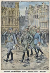 Första världskriget 1914-1918 (kriget 14-18). De tyska officerarna i Bryssel representerade som "högt ädla boches". I "" Le Petite Journal"", den 28/05/1916. Privat samling
