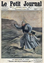 Första världskriget 1914-1918 (kriget 14-18). "" Kaiserns vanföreställningar: En till där jag inte kommer in! "": Vilhelm II av Tyskland (1859-1941) arg över att han inte lyckades ta Verdun i striden. I "" Le Petite Journal", den 4/06/1916. Privat C