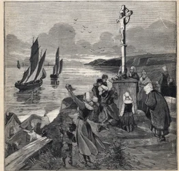 Fiske på Island: fiskarna lämnar Bretagne. Gravyr i "" Le Petit Parisien"" den 12/03/1893.