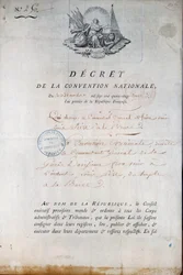 Franska revolutionen: konventets dekret av 11/12/1792 som beordrar nationalgardet att föra kung Ludvig XVI från Templefängelset till domstolen. Paris. Polisprefekturen
