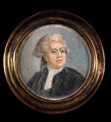 Franska revolutionen: "" Porträtt av Honore Gabriel (Honore-Gabriel) Riqueti, greve av Mirabeau (1749-1791) i den tredje statens kostym"" Anonym miniatyrmålning från 1700-talet.