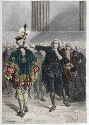 Franska revolutionen - generalstaternas möte den 23/06/1789: Honore Gabriel (Honore-Gabriel) Riqueti, greve av Mirabeau (1749-1791) tilltalar Henri Evrard (Henri-Evrard), markis av Dreux Breze (Dreux-Breze) (1762-1829) - Allmänna stater i Versailles