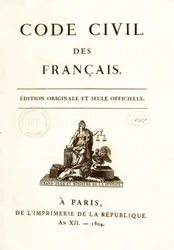 Frontispice av en av de tolv originalutgåvorna av "Code civil des francais"" som offentliggjordes av Napoleon Bonaparte den 21/03/1804. franska medborgarrättslagen. B.N. Paris