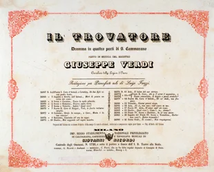 Frontispice av Il Trovatore (Trubaduren) opera av Giuseppe Verdi