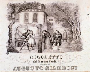 Frontispice av musikaliska partitur av Rigoletto-operan av Giuseppe Verdi
