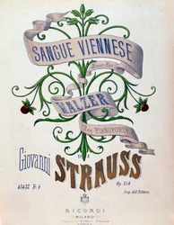 Frontispice av musikpartitur av Wienerblod av Johann Strauss
