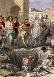 Galler begravda av romarna - Gravyr från 1800-talet i ”Frankrikes illustrerade nationalhistoria från de äldsta tiderna till nutiden”, 1876 - Privatsamling