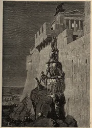 Galler försöker ta Capitolium (390 f.Kr.) - Gäss räddar Romerska Capitolium från galliska inkräktare - - gravyr 1890