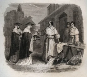 Giovanni da Fidanza känd som Bonaventure (omkring 1217-1274) (San Bonaventura) fick kardinalens hatt. Gravyr från 1846 i "" Lives of the saints"". Privat samling.
