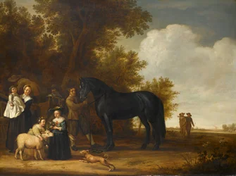 Grupporträtt i landskap, ca 1638-1640 (olja på pannå)