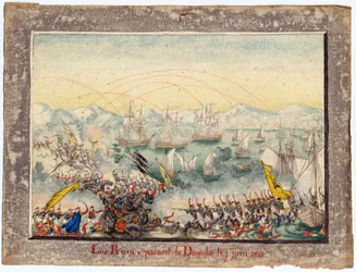 Guerre russo-turque de 1828-1829 - Ryssarna korsade Donau 1828 - Anonym - 1829 - Akvarell på papper - 22x30 - Privat samling