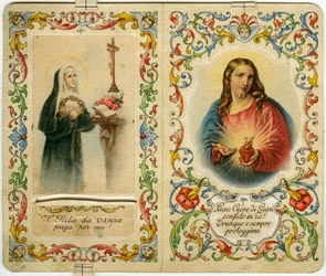 Helig bild med den heliga Rita av Cascia och Jesus med det heliga hjärtat (tryck)