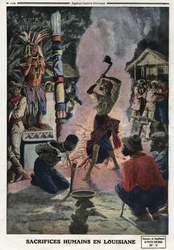 Människooffer i Louisiana. Gravyr i "" Le petit Journal"", den 21/04/1912. Privat samling.